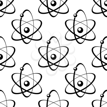 Seamless pattern of elliptical orbits fumed by an orbiting atom around a nucleus or planet around an earth in black and white