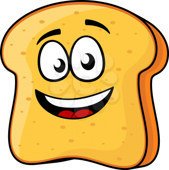 Vector cartoon illustration of a happy slice of bread or toast with a beaming smile isolated on white