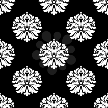 Seamless background vector illustration of arabesque pattern of floral motifs on black suitable for fabric or wallpaper, square tile format