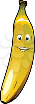 Cute fresh yellow cheeky smiling cartoon banana, vector cartoon illustration isolated on white