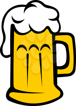Vector cartoon illustration depicting a frothy tankard of beer or lager with the bubbles running down the glass or beer mug, isolated on white