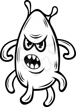 Angry monster with a fierce expression shouting threateningly with a fat body surrounded by tentacles suitable as a Halloween design element, black and white vector