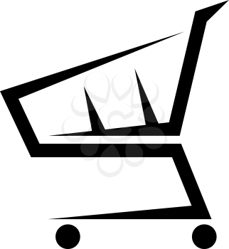 Black and white abstract illustration of a shopping cart, isolated on white background