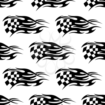 Seamless pattern of checkered black and white flag at the motor races with flowing motion lines to show the speed of the passing cars