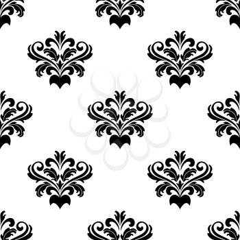 Black and white seamless foliate arabesque pattern suitable for damask with acanthus leaves