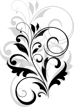 Floral motif of leaves and swirl flourishes over white