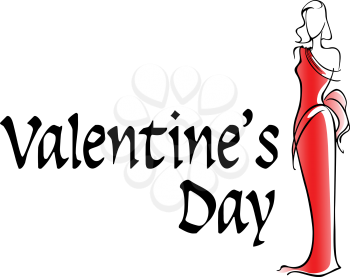 Elegant lady in a romantic red gown on a Valentines greeting card vector design with text - Valentines Day - over white