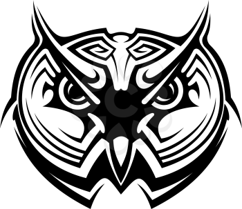 Tribal owl tattoo for mascot design in black and white