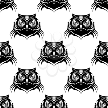 Seamless pattern vector of an owl head in black and white