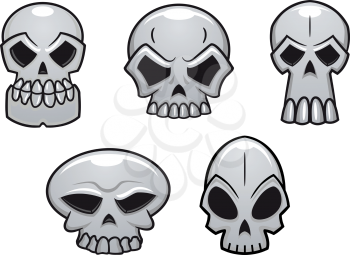 Different human skulls for halloween in cartoon style