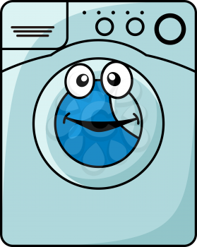Smiling blue washing machine in cartoon style