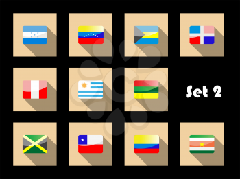 International country flags set on flat icons with Uruguay, Peru, Chile, Venezuela, Colombia, Jamaica, Dominican Republic, Honduras, Bahamas and Suriname