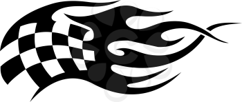 Flaming black and white checkered flag tattoo used in motor sport conceptual of the flames from the exhausts of the speeding bikes and cars, vector illustration