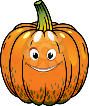 Smiling whole fresh orange cartoon Halloween fall pumpkin with a cute grin isolated on white