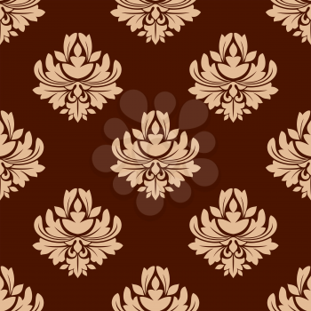 Brown floral seamless pattern with beige decorative elements for wallpaper, textile  or background design