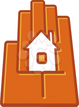 Conceptual image of a stylized hand holding a house in the palm for safety concept design