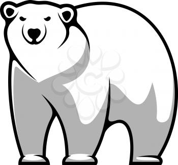 Large grey and white cartoon polar bear isolated on white for mascot or tattoo design