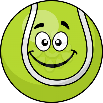 Smiling green cartoon tennis ball with a cute little face isolated on white for sports design