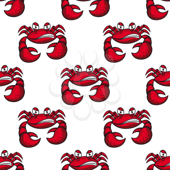 Seamless pattern of angry cartoon red crab baring his teeth with big claws