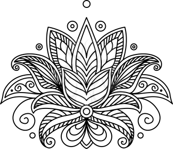 Turkish or persian paisley floral design element in outline style for ornate