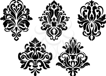Decorative floral elements set in retro damask style isolated on white background