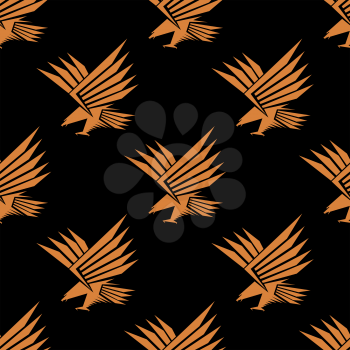 Seamless background pattern of a stylized flying eagle in shades of brown in square format for heraldry or wallpaper design