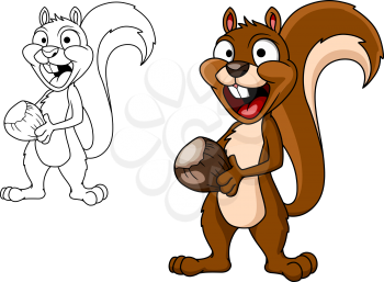 Funny cartoon squirrel with nut for mascot or childish books design