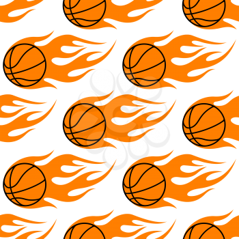 Flaming orange basketballs seamless pattern with a repeat motif in square format for sports design