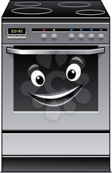 Fun modern stove kitchen appliance with a happy smiling face in the glass door