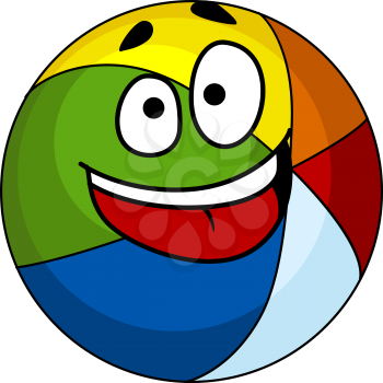 Colorful laughing cartoon beach ball with a beaming friendly smile isolated on white