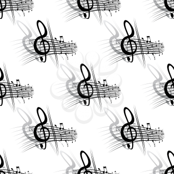 Seamless background music pattern with a section of a score with a clef and notes in a repeat motif