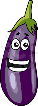 Smiling happy purple eggplant with a green stalk for use as a cooking ingredient in vegetarian cuisine, cartoon vector illustration
