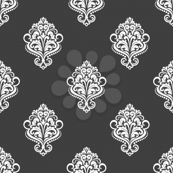 Black and white geometric seamless pattern with floral motifs in a diamond arrangement in square format, vector illustration