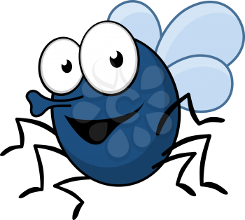 Cartoon vector illustration of a flying fly insect with a proboscis and a happy smile