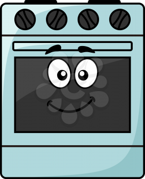 Cartoon kitchen appliance - a happy smiling freestanding electrical oven unit with big googly eyes isolated on white, vector illustration