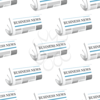 Seamless pattern of folded Business News newspaper arranged as a repeat motif in rows on a square format