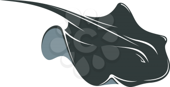Swimming manta ray with a long tail and wing-like pectoral fins, cartoon illustration isolated on white
