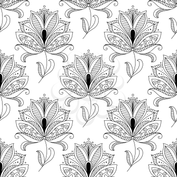 Beautiful ornate dainty floral pattern in vintage calligraphic style in a seamless background pattern, black and white