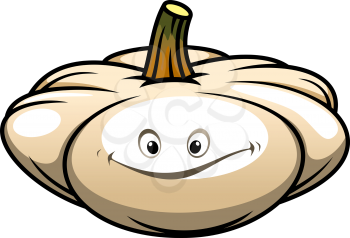 Whole healthy fresh pumpkin with a happy smile for use as halloween or thanksgiving holiday design, cartoon style
