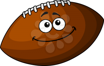 Cartoon vector of a  happy brown leather football or rugby ball, isolated on white