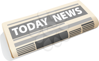 Icon of a folded daily newspaper presenting the news of the day, with articles, headlines and pictures, on white background