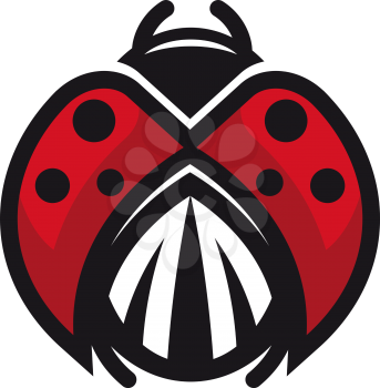 Red and black ladybug or ladybird displaying the patterned thorax, vector cartoon illustration