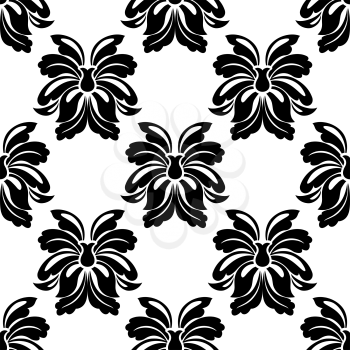Seamless floral background pattern in black and white with a repeat design of large decorative single tropical flowers, vector illustration