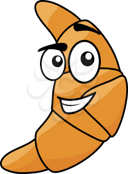 Little fresh croissant with cute eyebrows and a lovely smile, cartoon vector illustration