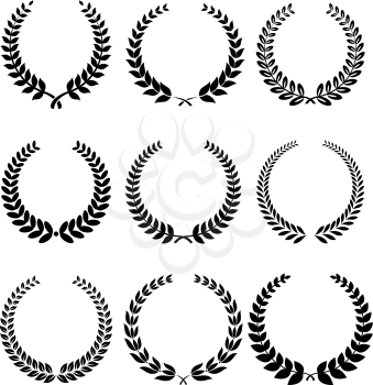 Laurel wreathe set in black for heraldry design. Vector illustration