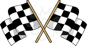 Crossed black and white checkered flags with waving fabric conceptual of motor sports, vector illustration on white