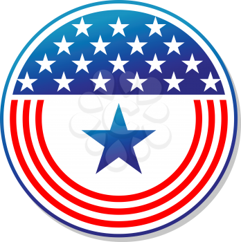 Patriotic American stars and stripes button in blue and white depicting the colours and design of the national flag, vector illustration