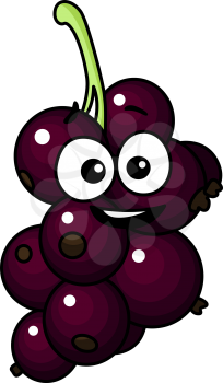 Cartoon bunch of healthy fresh currant berries with a happy little face and big eyes, cartoon illustration
