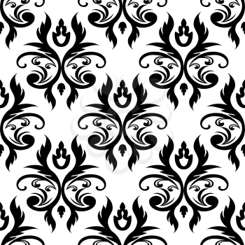 Abstract seamless floral pattern with curly decorative floral elements