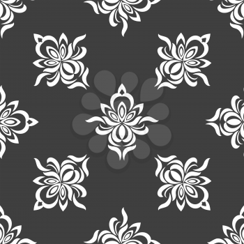 Grey seamless pattern background with floral embellishments for design